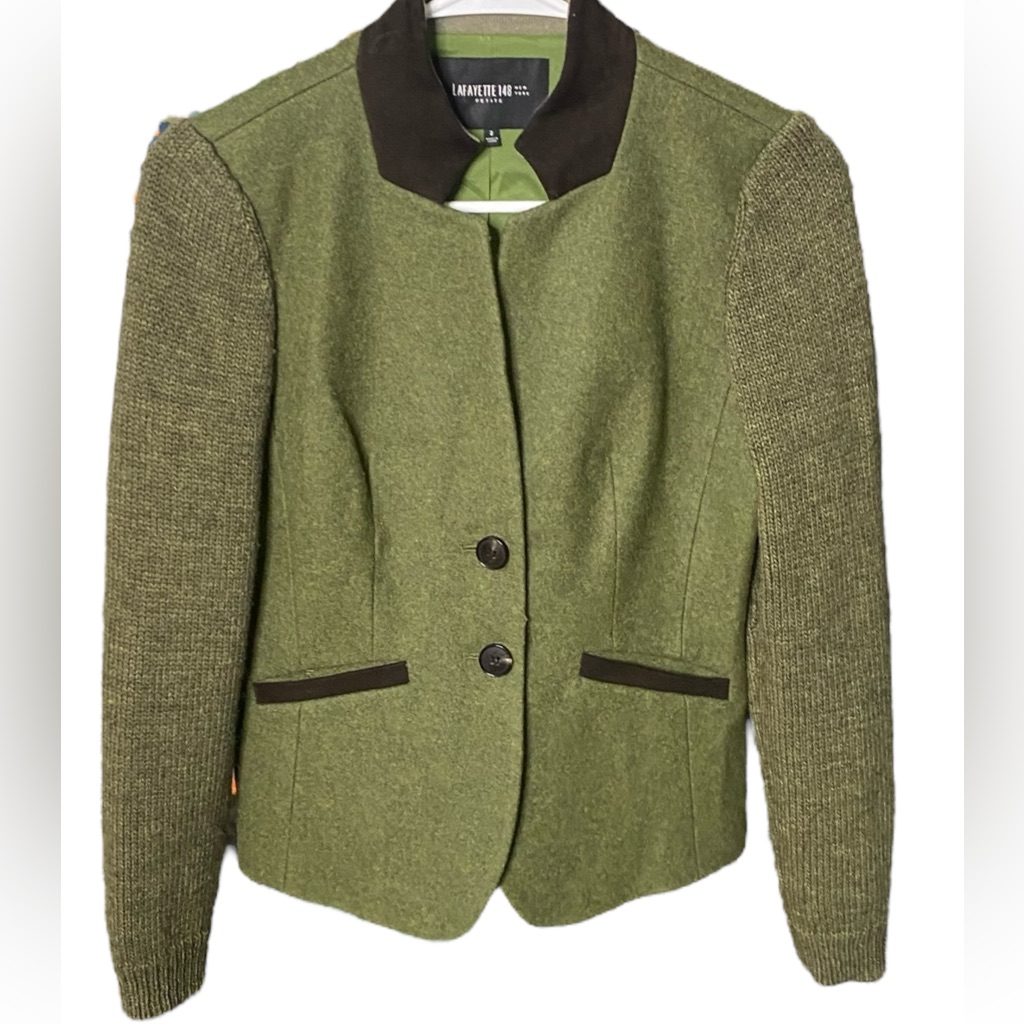 Lafayette 148 New York Olive Blazer With Knit Sleeves